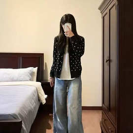 2025新款韩系波点秋春穿搭软糯开衫毛衣外套女外搭针织衫短款上衣
