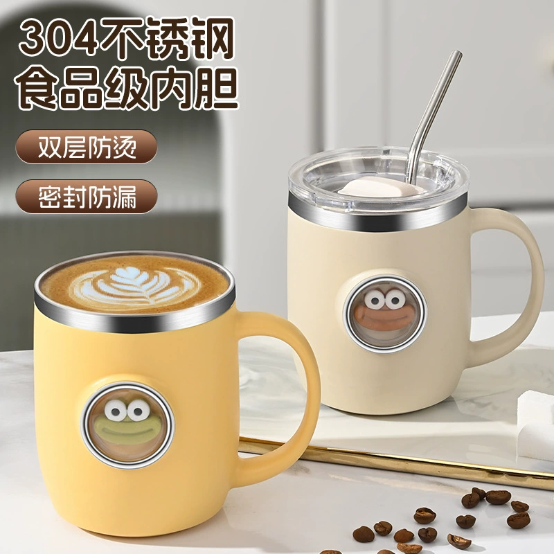 Ручная кружка для кофе с мультяшным рисунком, высококачественный чайный стакан из нержавеющей стали AISI 304, термозащищённая