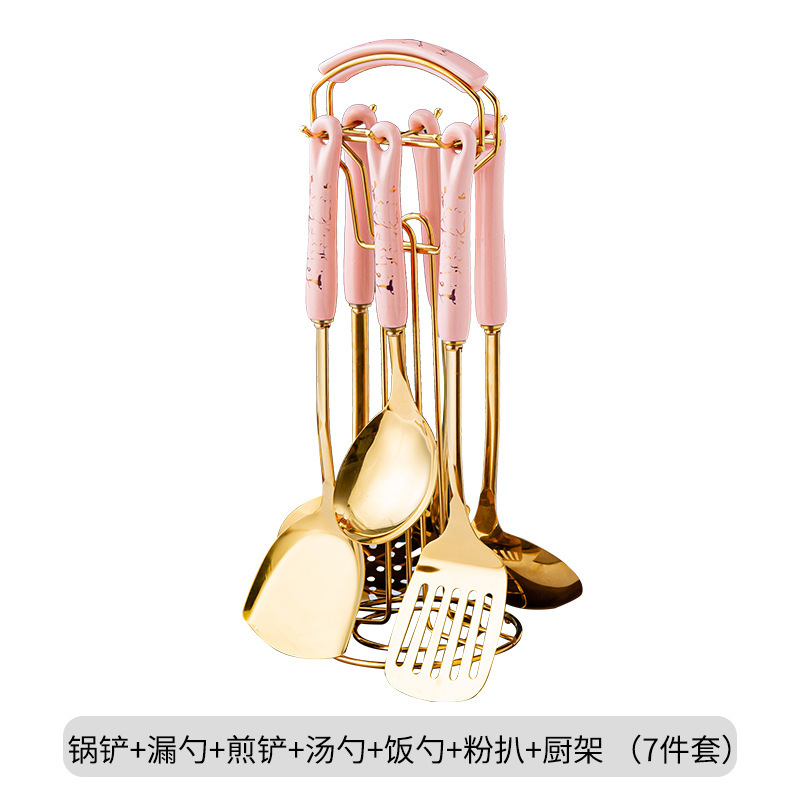 北欧の軽い豪華な料理道具セット料理シャベルスプーン7点セットセラミックハンドルステンレス製シャベルスプーン台所用品|undefined