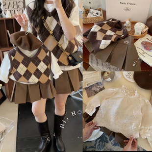 Douyin Prague 2024 New Arrival Diamond Short Sleeve Contrast Color Korean Parin-Child Wear Children's Knitted Vest All-Match Trendy