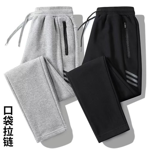 Loose Ankle Sports Pants Winter Fleece Lined Thick Casual Pants Men Autumn Winter Large Straight Leg Warm Thigh Pants