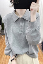 春装翻领宽松棉质卫衣女时尚韩系减龄上衣复古纯色领套头外套