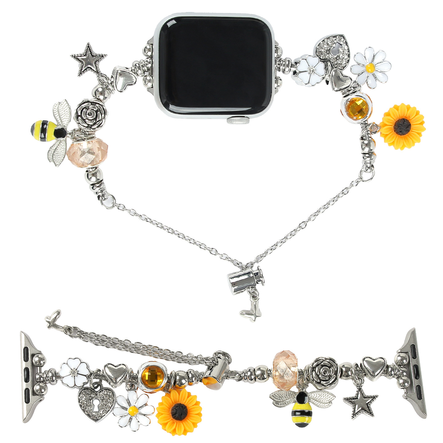Suitable for Apple Watchs10 Watch Strap 98Th Generation Universal Little Bee Bead Watch Strap Small Fragrance Telescopic Chain Beads