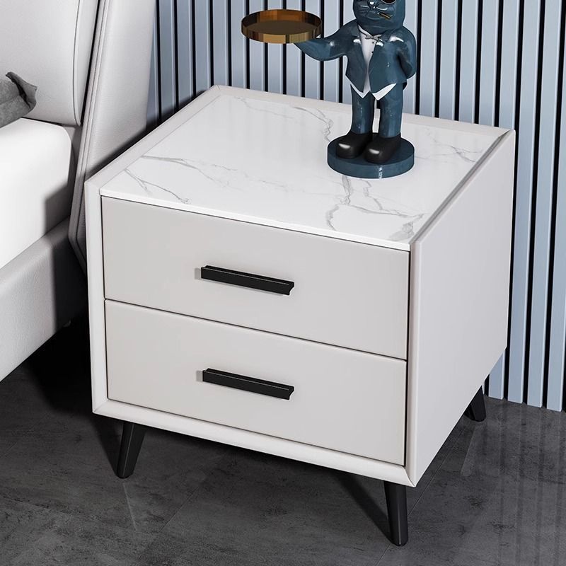 Solid Wood Light Luxury Bedside Table, Simple Modern Home Bedroom Mini Rock Slab 50cm Simple Storage Cabinet Fully Assembled