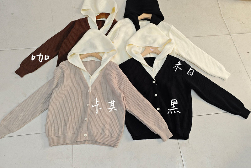 韩系甜美拼接假两件针织开衫女秋冬小众简约百搭显瘦连帽毛衣外套|undefined