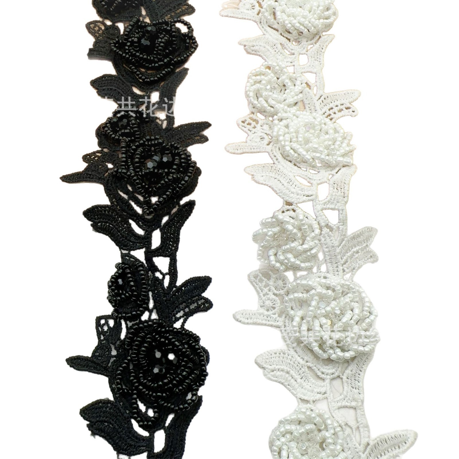 Accesorios de ropa de punto, industria pesada, encaje con cuentas, seda de poliéster, encaje hueco soluble en agua, encaje de código de barras de encaje nuevo