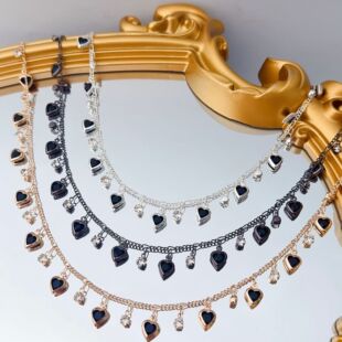 DIY jewelry accessories deep shining black gold love rhinestone color retaining tassel chain hand-made performance clothing materials