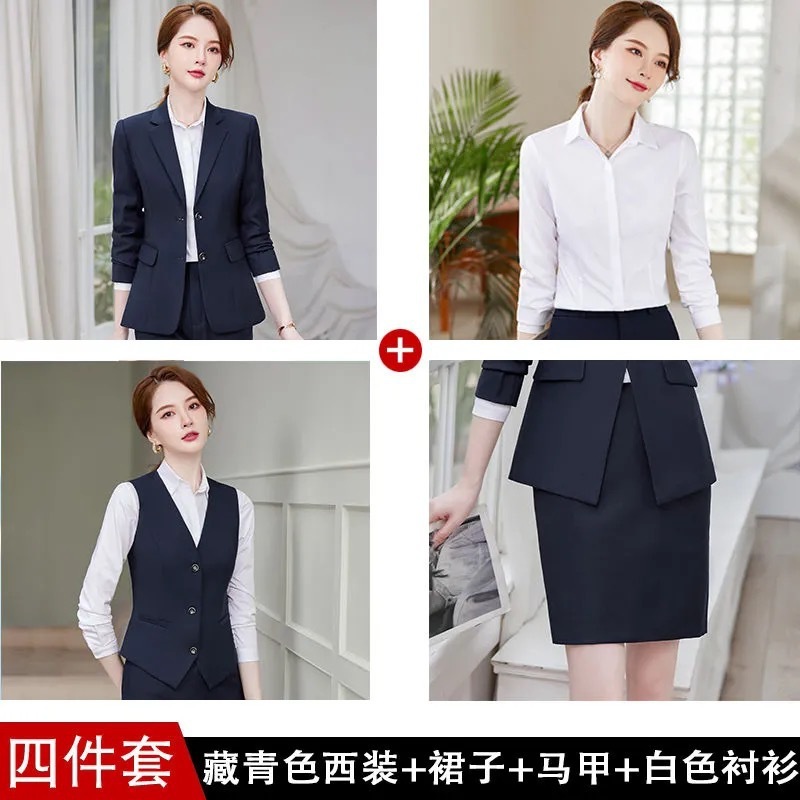 新型職業服装女装チベット青爆金気質スーツセット黒双ボタン正装スーツ面接作業服|undefined