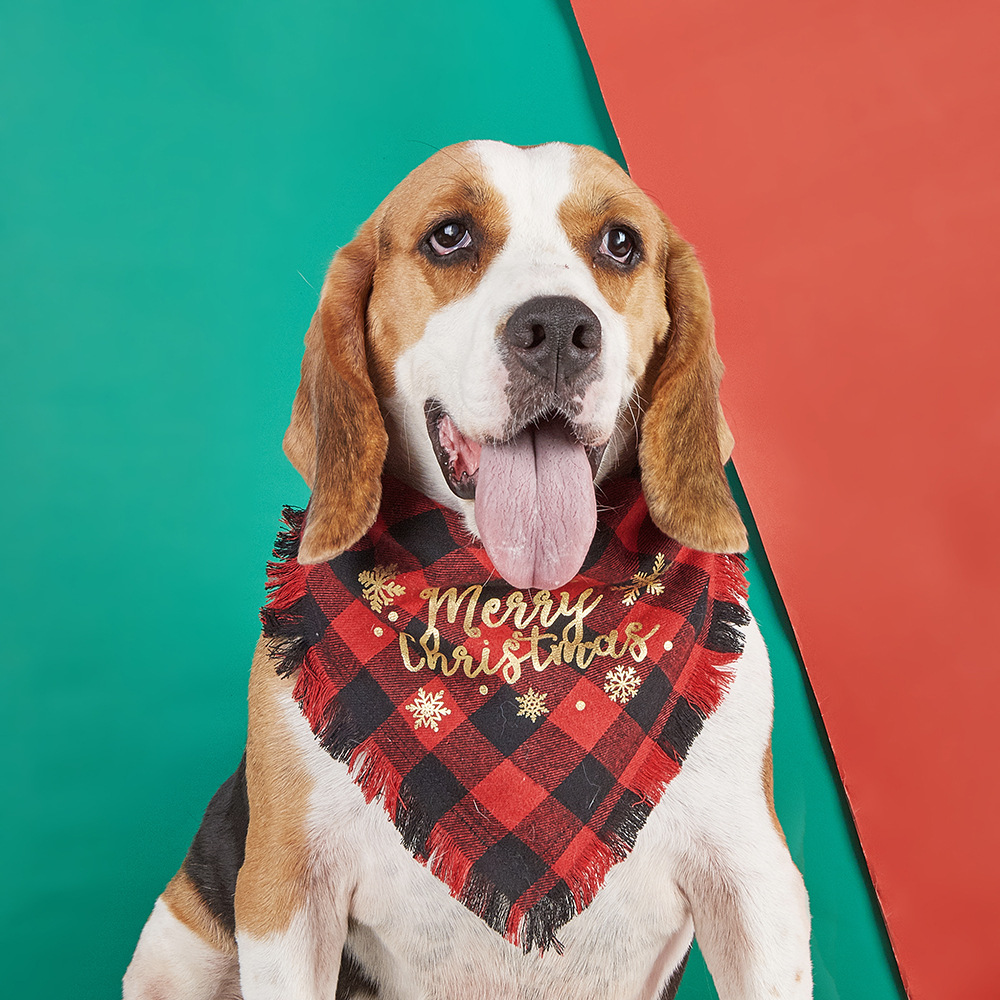 Tanpopo Navidad Plaid borla mascota toalla triángulo perro saliva toalla mascota bufanda ropa al por mayor