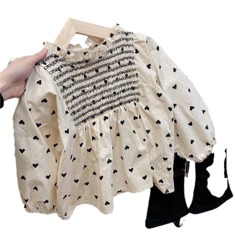 2026 camisa de niñas primavera y otoño niños nueva camisa de amor de otoño camisa de muñeca de manga larga