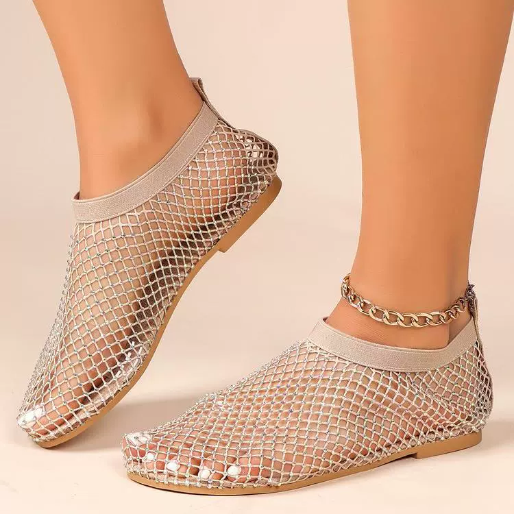 Трансграничные сандалии со стразами больших размеров, женские летние независимые станции, Модные ажурные носки, полые пикантные сетчатые туфли на плоской подошве, 2020