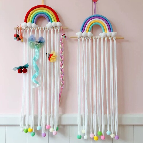 ins Nordic style rainbow tassel hair ball hair accessories hairpin storage braided children's room decorations wall decorations