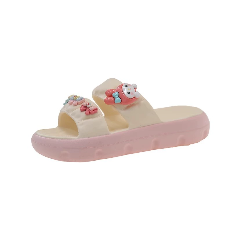 Cute summer non-slip slippers with bow, double strap