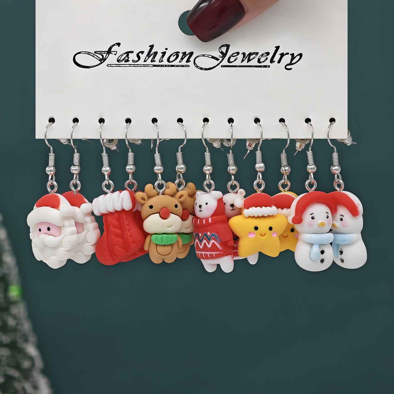12pcs transfronterizos venta caliente pendientes de Navidad creativos Papá Noel muñeco de nieve lindo pequeño alce set de regalo