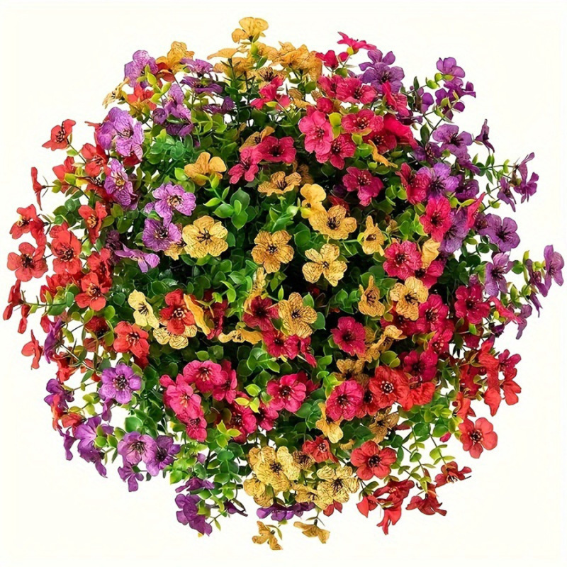 国境を越えた人気の7フォークバイオレットユーカリ造花、模擬花、緑の植物、束の装飾造花、在庫あり|undefined