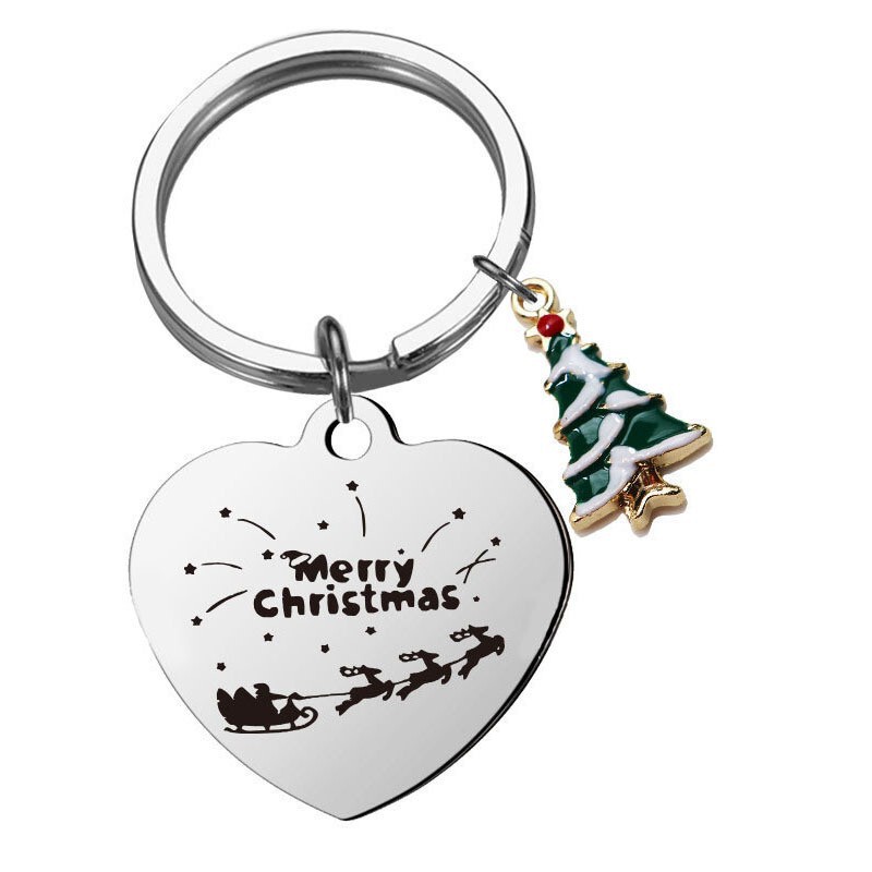 Cross-border Amazon stainless steel keychains, Christmas tree ornaments, engraved keychains, wholesale gifts