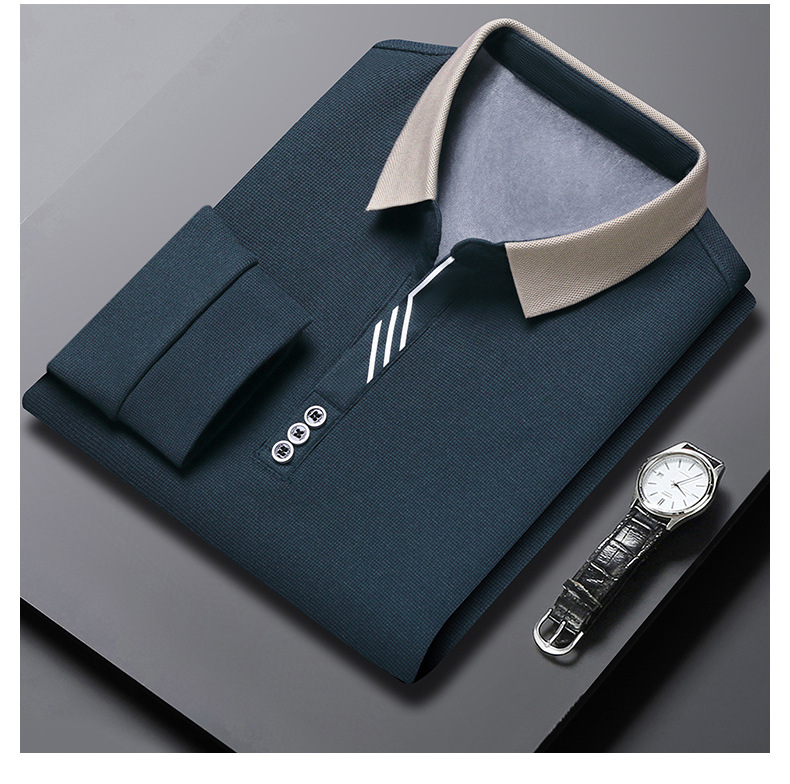 Herren Poloshirt Langarm Mit Plüschfutter Für Den Winter_voghion.com
