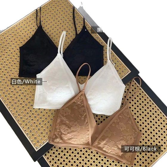 Fake Two-piece Lace Beautiful Back Thin Shoulder Strap Deep V Fashion All-match Beautiful Back Bra Women's Inner Soft and Comfortable Beautiful Back