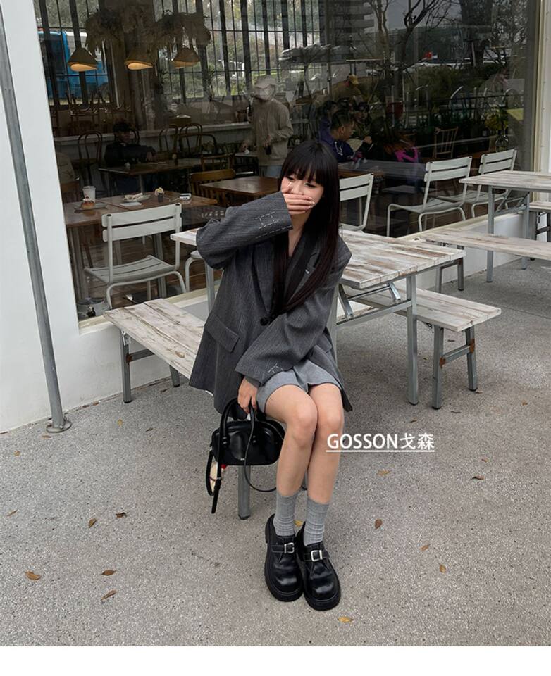 Giày lười nữ da lộn cổ điển đế dày gót vừa mũi tròn phối khóa nhỏ — màu đen chi tiết 26