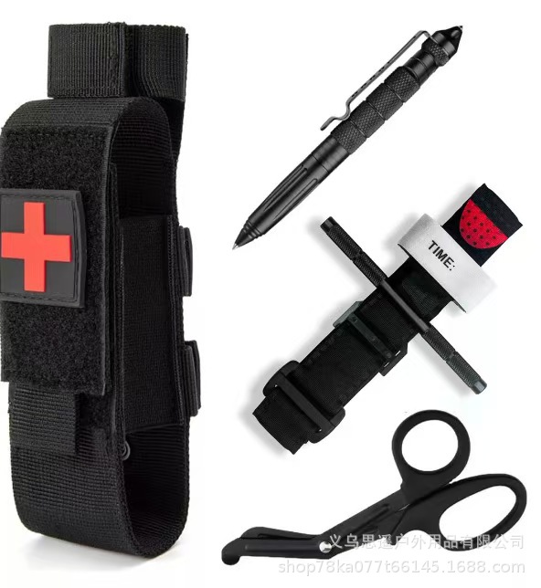 Juego de torniquete de emergencia CAT para exteriores, bolsa de tela de torniquete de presión de emergencia de campo, bolígrafo de defensa de cabeza de acero de tungsteno táctico