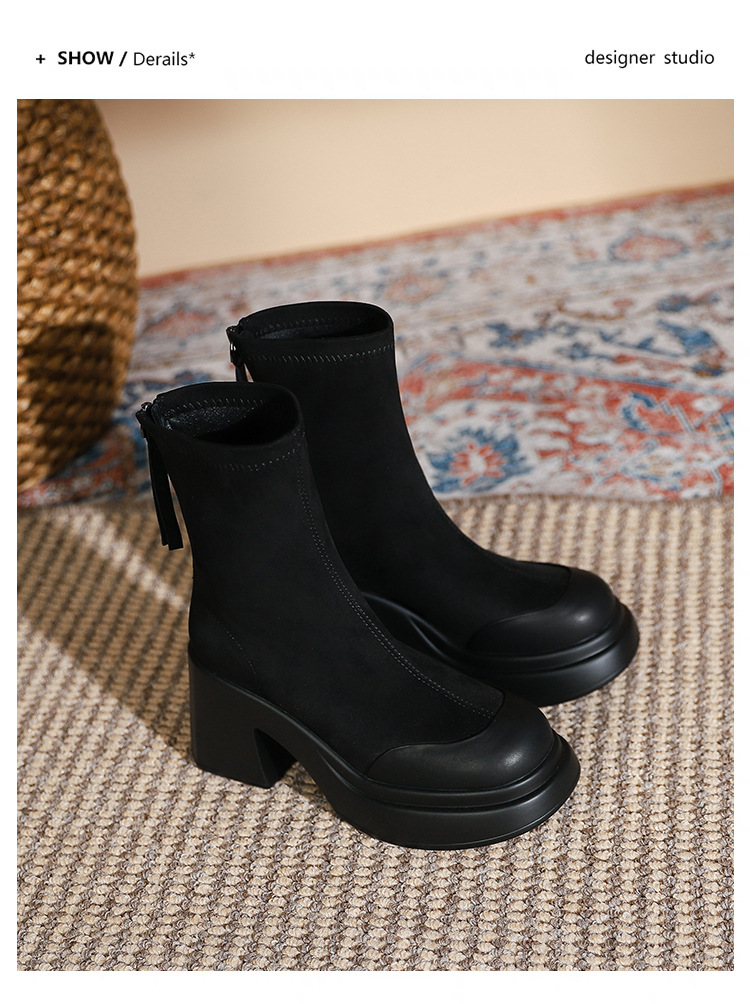 Bottes courtes Martin à talons hauts de 8CM et semelle épaisse pour femmes, bottes fines et élastiques, nouvelle collection 2024_voghion.com