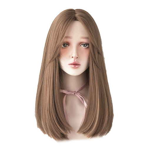 Oushuo Oushuo wholesale Korean style middle-part bangs wig for women, long hair natural face-shaping collarbone straight wig head