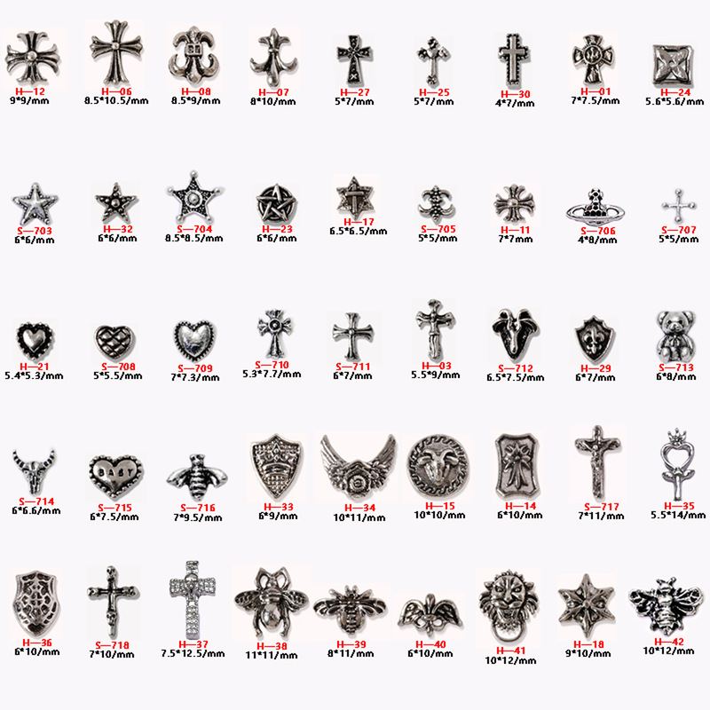 Popular cross heart jewelry small size cross alloy Diamond Black European and American ancient silver nail retro punk style accessories