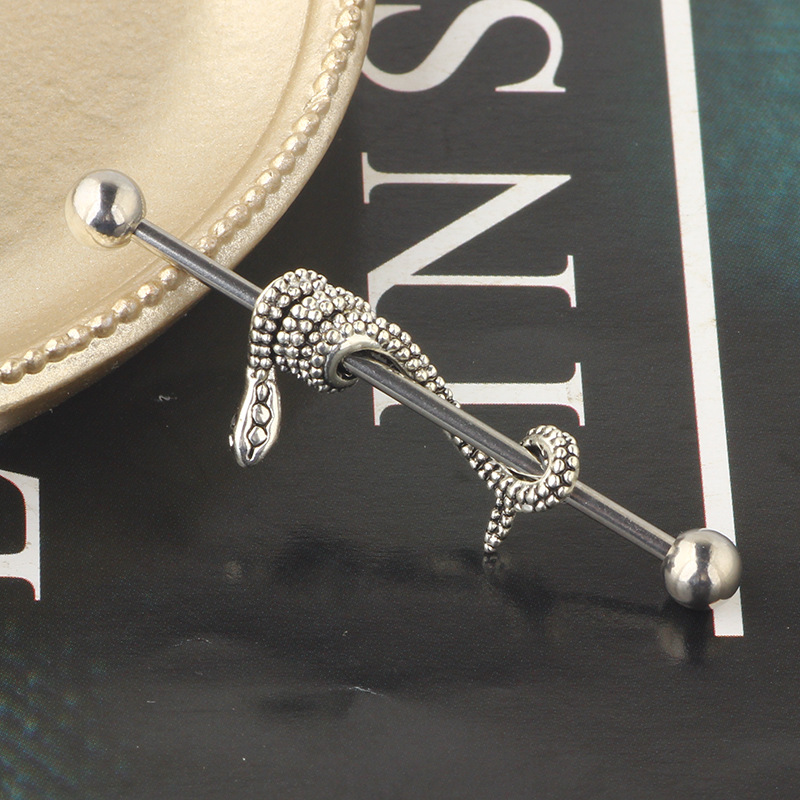 Personalized Python Industrial Barbell Cross Bar Piercing Ear Jewelry Stainless Steel Ear Stud detail image 7