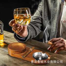 跨境木质烟灰缸酒吧KTV威士忌酒杯托盘雪茄收纳盒茶几装饰烟灰缸