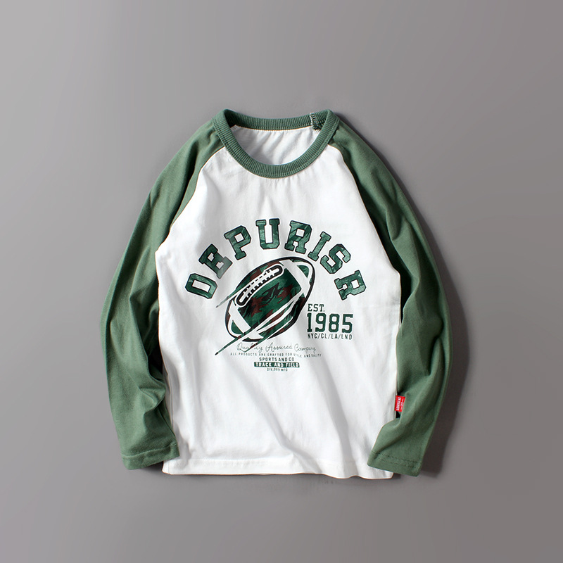 Camiseta de Manga Larga para Niños, Estilo Coreano, Primavera 2026, con Bloques de Color y Estampado, Venta al Por Mayor