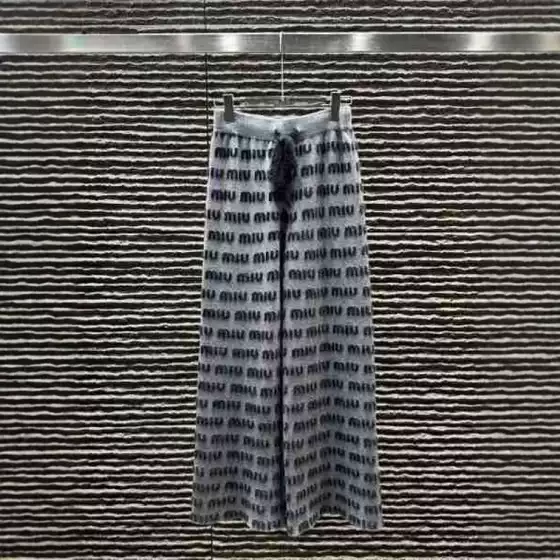Streetwear Trend Autumn/Winter 2025 New Arrival Lazy Style Color-Block Full Jacquard Letter Soft Thickened Knit Pants