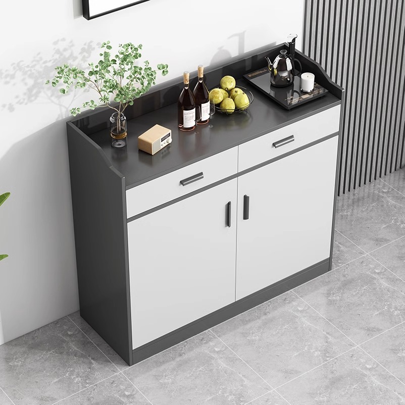 Gabinete de comedor contra la pared, armario de sala de estar doméstico, armario de almacenamiento simple, armario de almacenamiento gris, armario de té