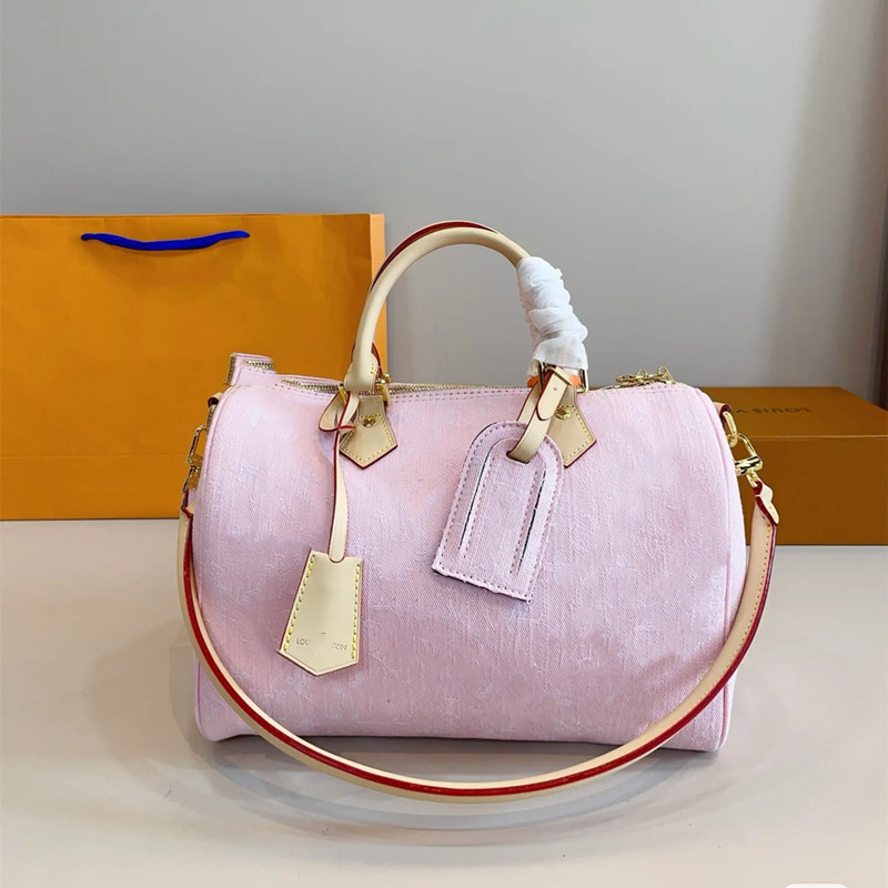 New Genuine Leather Boston Denim Jeans 30cm Pillow Bag Couple's Handbag Travel Bag Shoulder Trendy Crossbody Bag - Thumbnail 7
