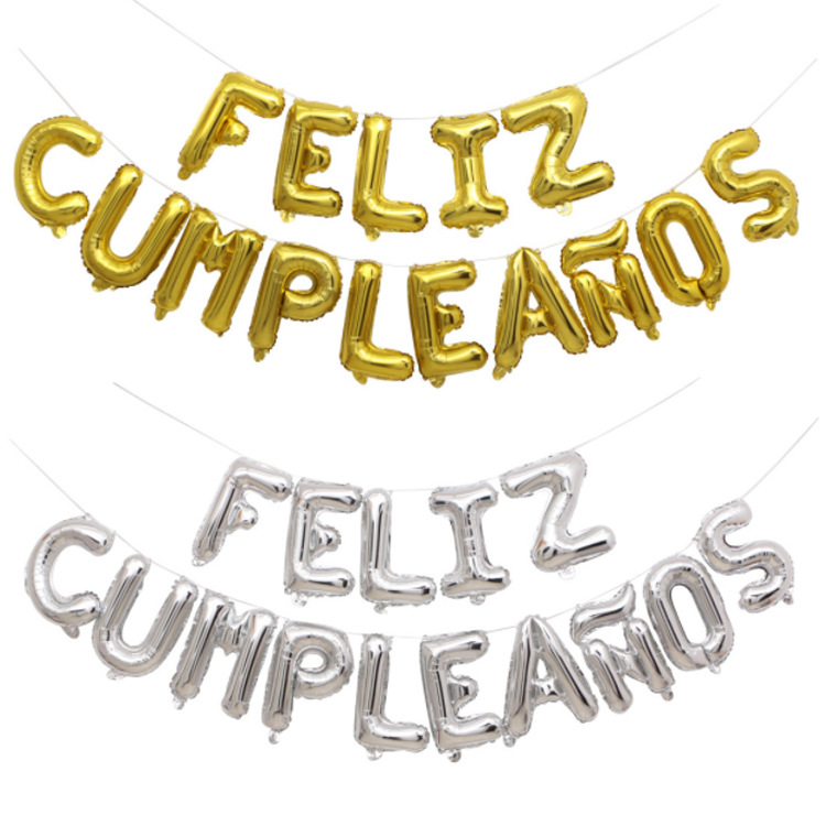10 colors!  16-inch FELIZ CUMPLEANOS aluminum foil letter balloon Spanish birthday balloon set