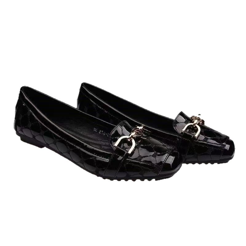 Otoño de zapatos de cuero único de mujer con suela plana, zapatos de cuero cuadrado, zapatos de cuero suave, zapatos de cocina, zapatos antideslizantes