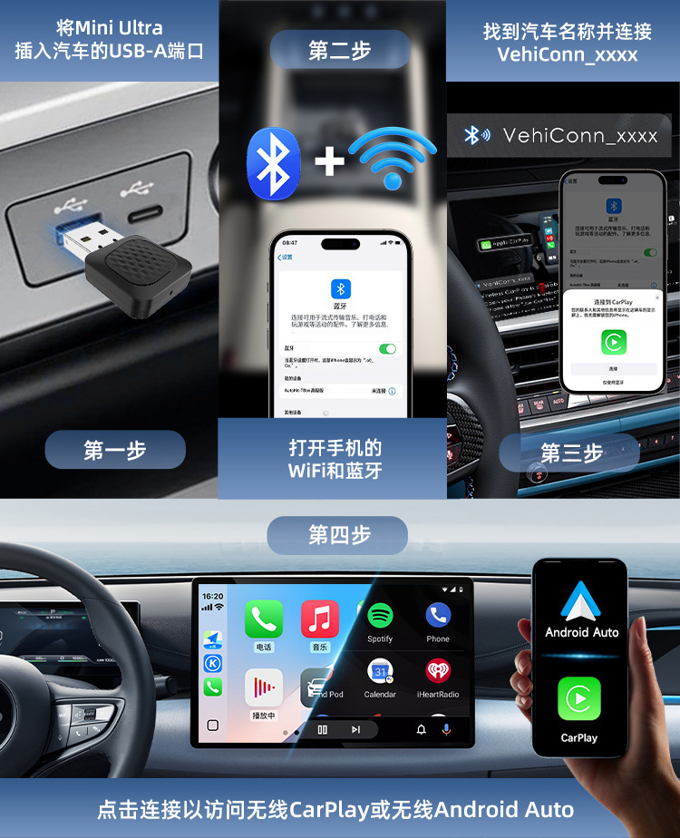 Cross-Border Bluetooth Wired Carplay to Wireless Two-In-One Android Auto Android Box Car Conversion Box