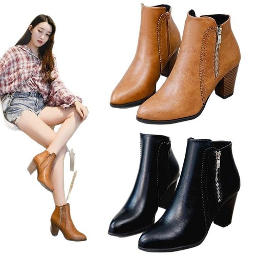 Women's Short Boots Wish Autumn/Winter European and American Retro Color-Faded Thick Heel High Heel Side Zipper Martin Boots Plus Size