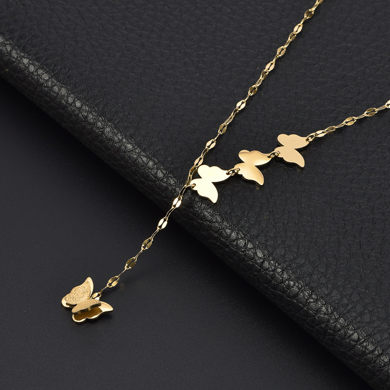 Pendant Necklace Classification 304 Stainless Steel Chain Material 1 Piece Quantity PVD Coated Real Gold Plated 18K Gold Butterfly Titanium Steel Sweet Simple Style Waterproof Non Tarnish Titanium Steel Pendant Necklace