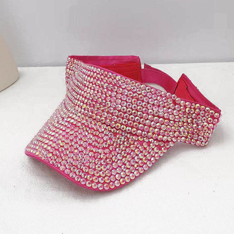Sombrero de playa vacío europeo y americano con techo vacío de diamante brillante de punto de perforación de sombra sin techo de lengua de pato en el viento