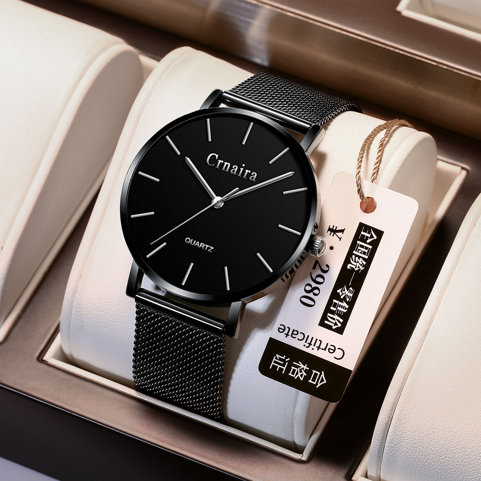 Crnaira New Men's Watch K-Style Simple Belt Quartz Watch Fashionable Waterproof Live Broadcast Export One Piece Generation