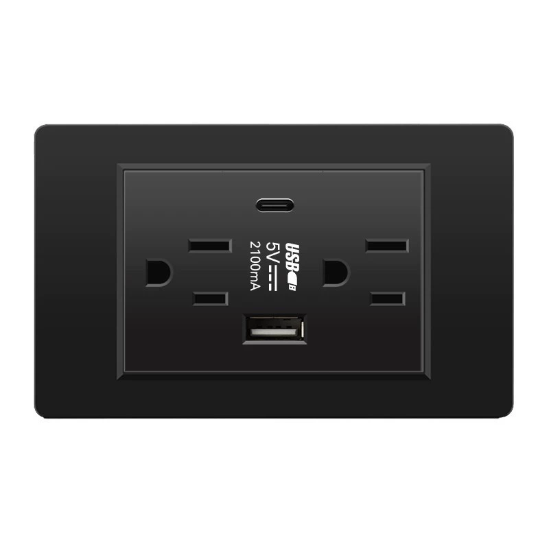 Черная настенная панельная розетка с 118 тип switch, тайваньская розетка с 20W type-C, шесть отверстий