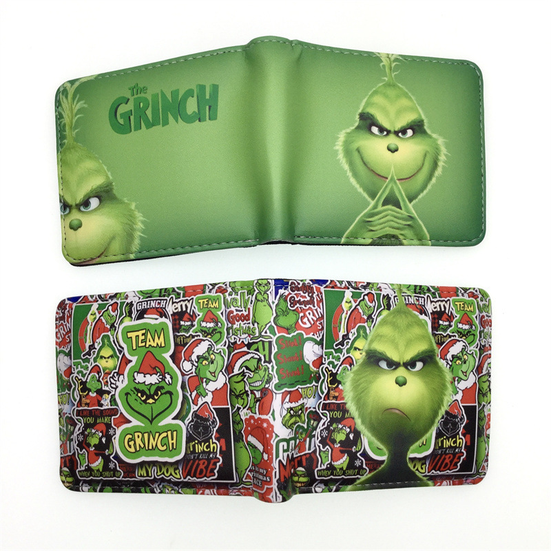 Christmas Green Furry Monster New Coin Purse Teenage Students Neutral Trendy Printed Short Card Holder Portable Wallet