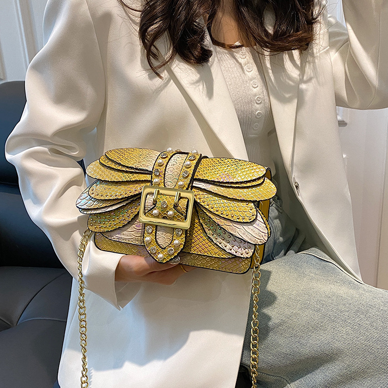 Bolso de cadena de comercio exterior transfronterizo 2025, otoño nuevo colorido bolso de hombro mariposa de mujer, bolso de mochila dorado brillante con diamantes
