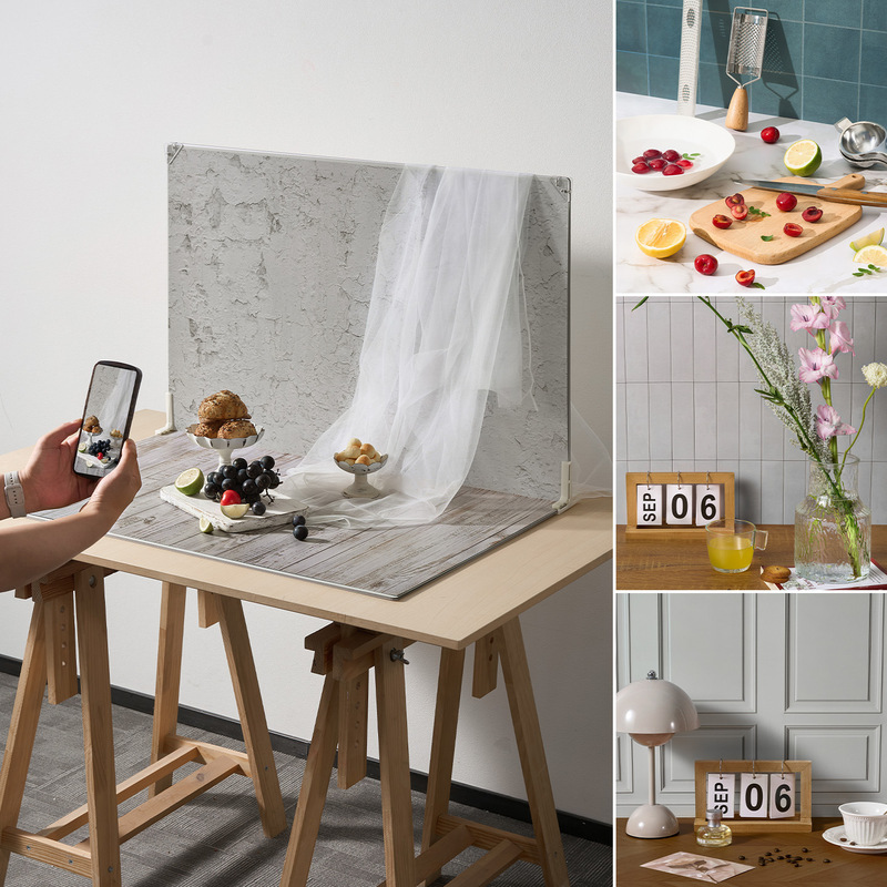 Large-Sized Still Life Photography Background Stand with Replaceable Double-Sided Background Paper, Wall Surface, Tabletop, and Instagram Scene Photo Props Large-Sized Still Life Photography Background Stand with Replaceable Double-Sided Background Paper, Wall Surface, Tabletop, and Instagram Scene Photo Props