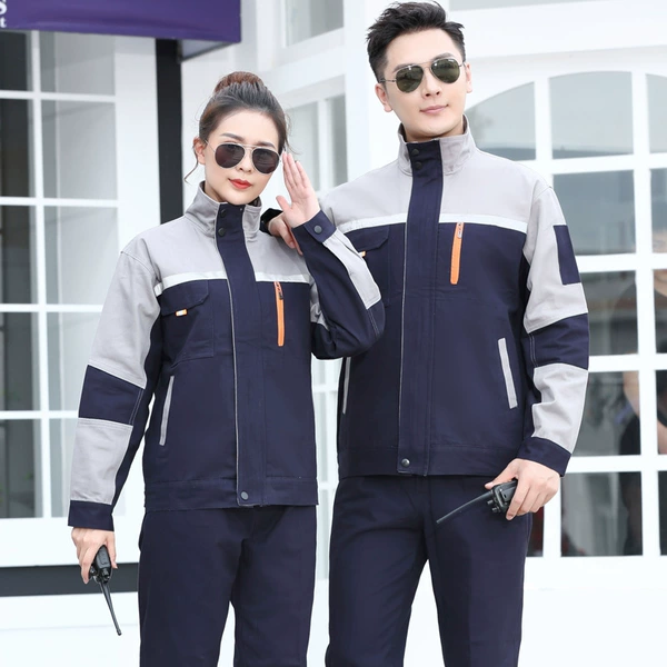 Work clothes cotton electric welding fifth generation navy blue and gray top