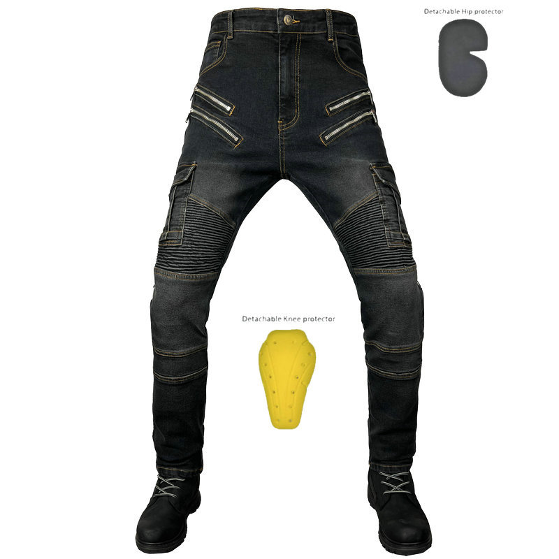 Fábrica al por mayor motocicleta jeans hombres y mujeres motocicleta todoterreno cuatro estaciones pantalones anti-caída rodillera ajustable pantalones de montar