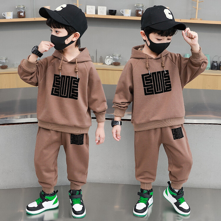 Pull à capuche floqué pour garçons, ensemble deux pièces pour vêtements pour enfants, saison printemps et automne 2023_voghion.com