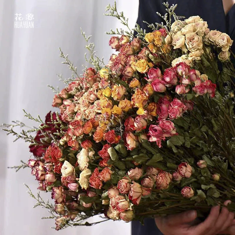 Многоголовый розовый букет из смешанных сухоцветов, миниатюрные настоящие цветы, нишевый товар для дома, гостиная, высококачественный ретро-букет, высушенный на воздухе