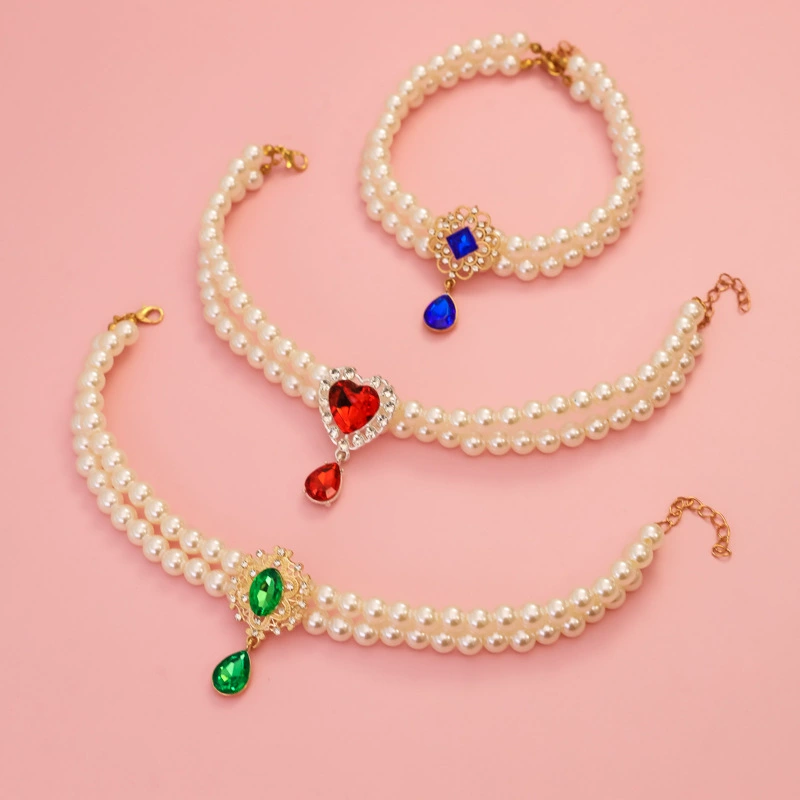 Жемчужное ожерелье для домашних животных, ошейник для котенка, собаки, ретро, ​​женский стразовый драгоценный камень, корона любви, высококачественное украшение