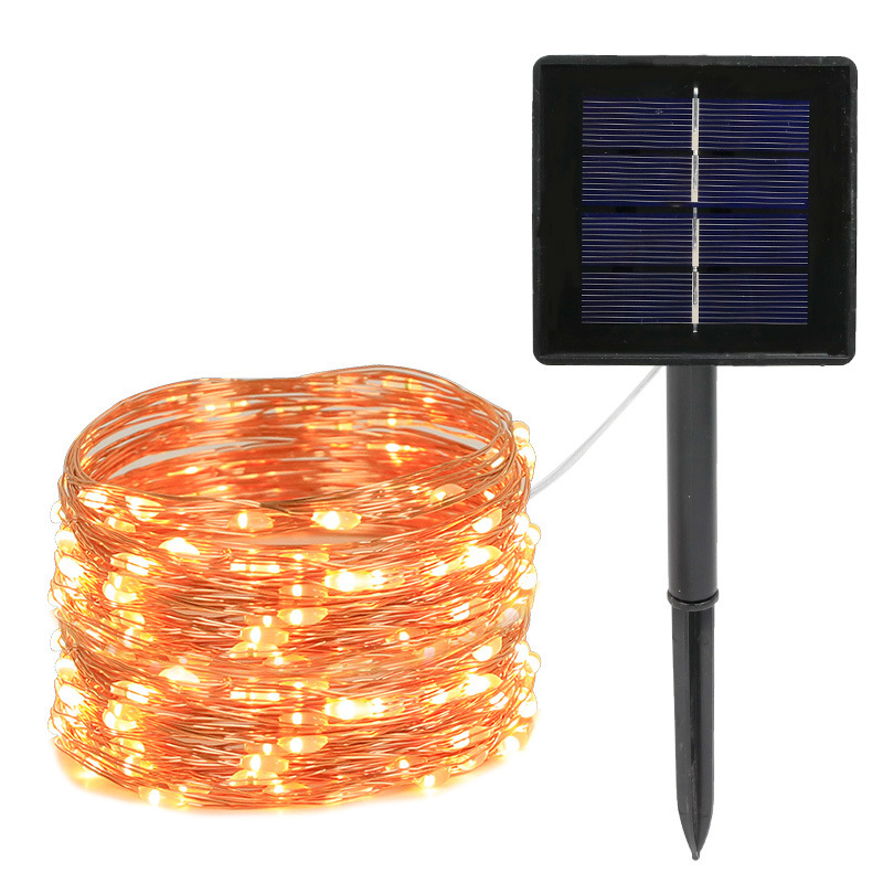 Cadena de alambre de cobre lámpara led solar lámpara de alambre de cobre al aire libre caja de batería impermeable control remoto 8 funciones lámpara decorativa de navidad